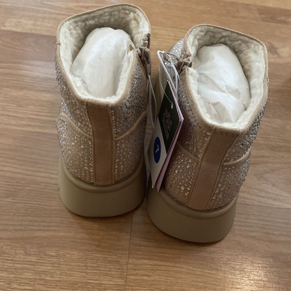 Wild Fable Missy Platform Booties Beige Rhinestone Bling Ankle Boots size 7 new - Picture 9 of 15